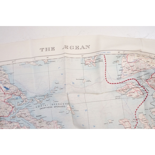 195 - A Royal Air Force / RAF silk escape map covering Greece, Greek Islands, Corfu, Crete, Rhodes, Zante,... 