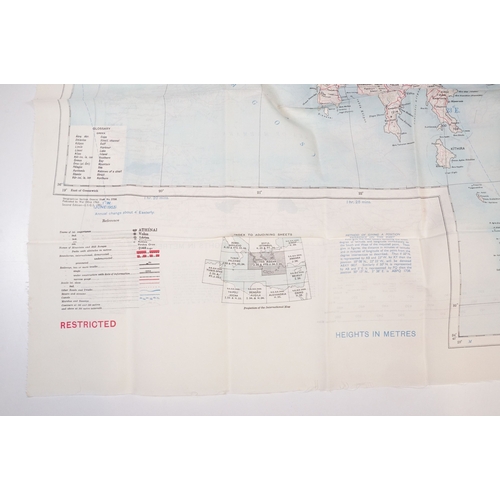 195 - A Royal Air Force / RAF silk escape map covering Greece, Greek Islands, Corfu, Crete, Rhodes, Zante,... 