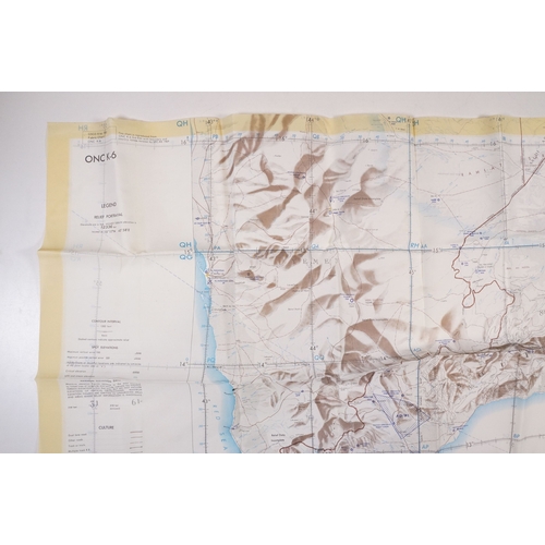 200 - A Royal Air Force / RAF silk escape map covering Yemen, Somalia, Ethiopia, Aden and Djibouti.