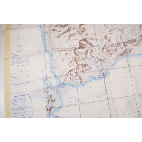 200 - A Royal Air Force / RAF silk escape map covering Yemen, Somalia, Ethiopia, Aden and Djibouti.