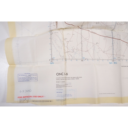 200 - A Royal Air Force / RAF silk escape map covering Yemen, Somalia, Ethiopia, Aden and Djibouti.