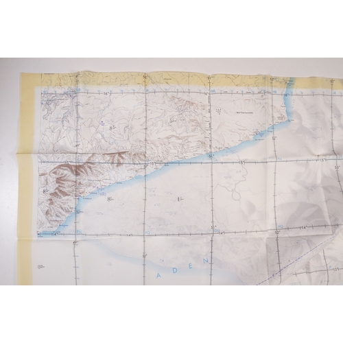 200 - A Royal Air Force / RAF silk escape map covering Yemen, Somalia, Ethiopia, Aden and Djibouti.