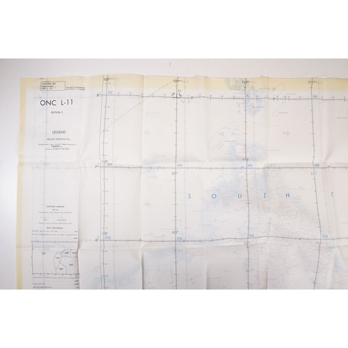 202 - A Royal Air Force / RAF silk escape map covering Indonesia, Malaysia, Brunei, South China Sea Island... 