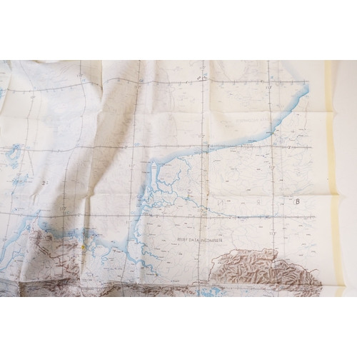 202 - A Royal Air Force / RAF silk escape map covering Indonesia, Malaysia, Brunei, South China Sea Island... 