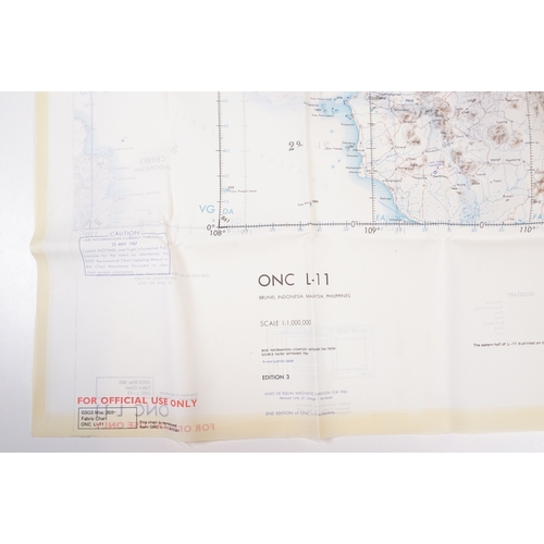 202 - A Royal Air Force / RAF silk escape map covering Indonesia, Malaysia, Brunei, South China Sea Island... 