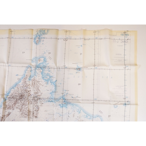 202 - A Royal Air Force / RAF silk escape map covering Indonesia, Malaysia, Brunei, South China Sea Island... 