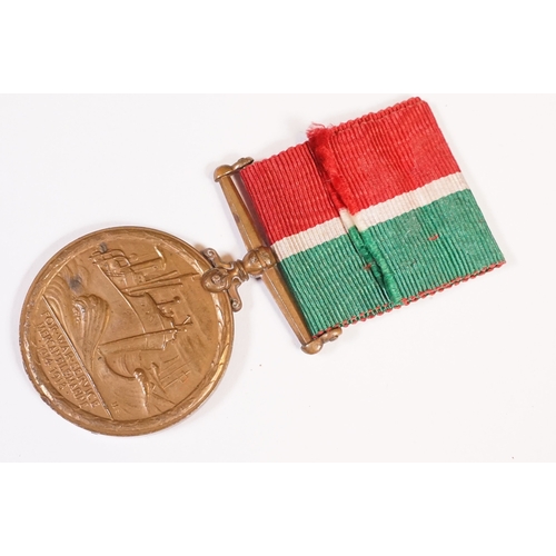 206 - WWI Mercantile Marine Medal awarded to Arthur Brunker, together with an unidentified Victorian bronz... 