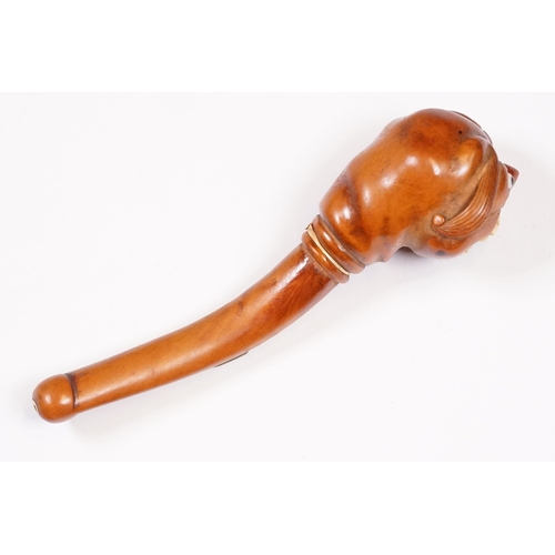 236 - Japanese smoking pipe in the form of a demon, possibly Meiji period with bone inlay, L 11cm