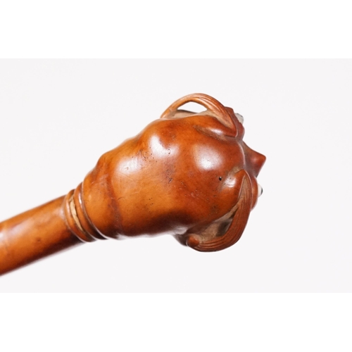 236 - Japanese smoking pipe in the form of a demon, possibly Meiji period with bone inlay, L 11cm