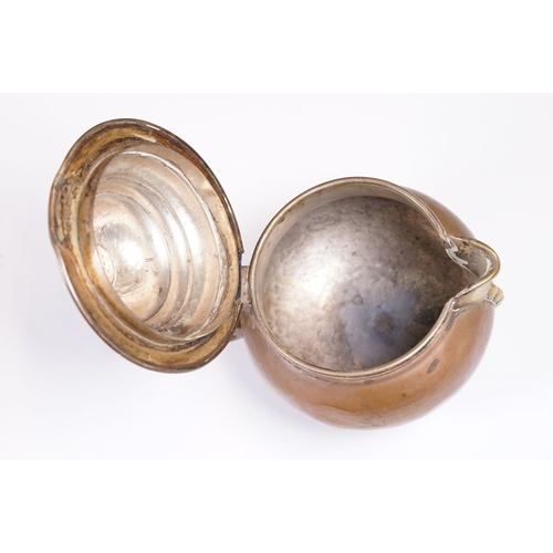 273 - An antique Georgian copper ale tankard set with King George III coin to the lid.