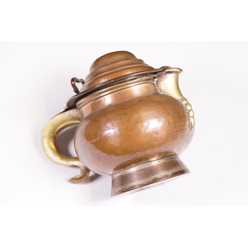 273 - An antique Georgian copper ale tankard set with King George III coin to the lid.