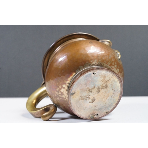 273 - An antique Georgian copper ale tankard set with King George III coin to the lid.