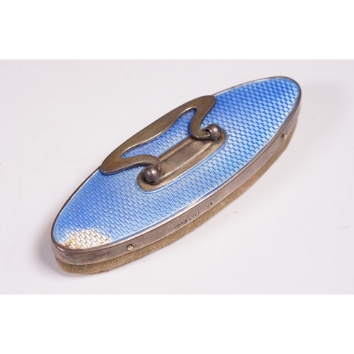 276 - An Art Deco fully hallmarked sterling silver and blue guilloche enamel vanity set to include brush a... 