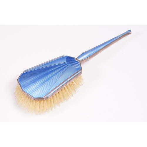 276 - An Art Deco fully hallmarked sterling silver and blue guilloche enamel vanity set to include brush a... 