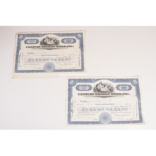 318 - A collection of twenty Century Ribbon Mills share certificates dating 1946 to 1951.