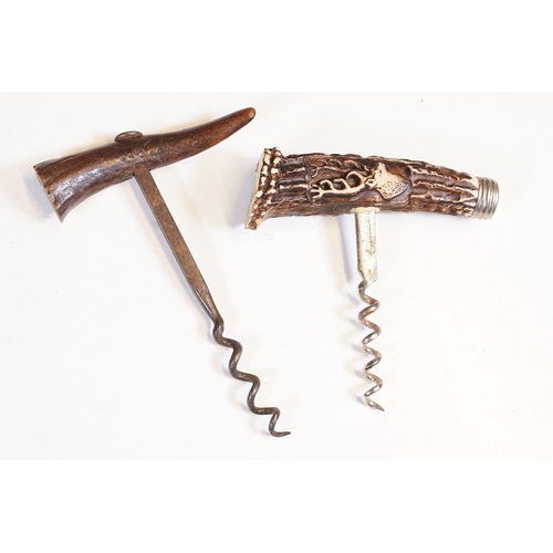 322 - 28 Victorian and later corkscrews, including folding, antler and wooden grip corkscrews
