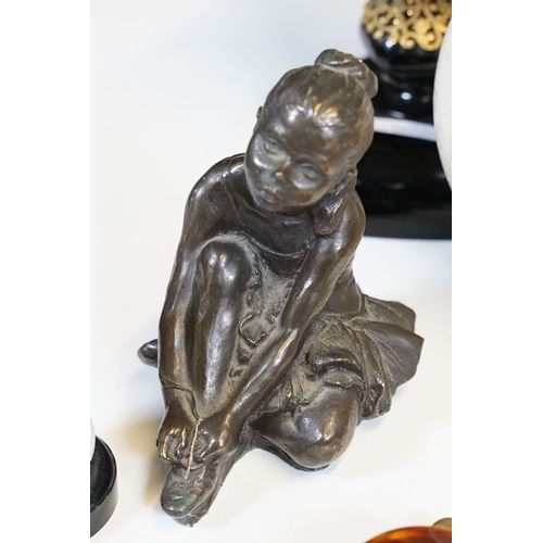 328 - A box of mixed collectables to include ostrich egg, doll, trinket boxes, door stop... etc...