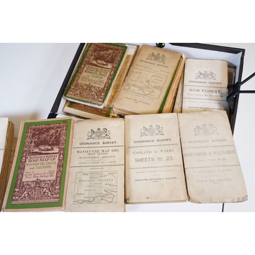 445 - A collection of early to mid 20th century Ordnance Survey maps to include cloth examples, contained ... 