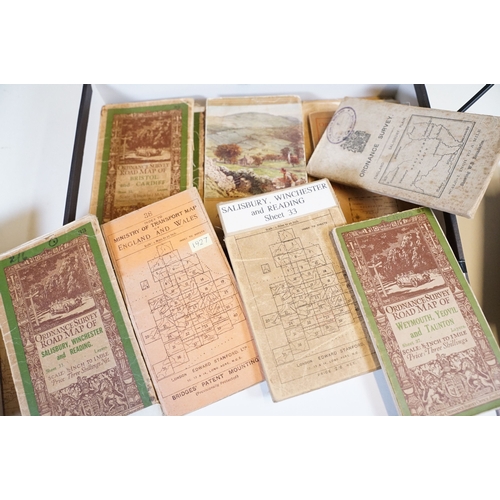 445 - A collection of early to mid 20th century Ordnance Survey maps to include cloth examples, contained ... 