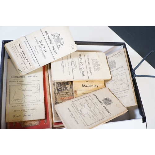 445 - A collection of early to mid 20th century Ordnance Survey maps to include cloth examples, contained ... 