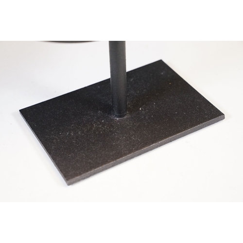 95 - Agate circular plaque, mounted on a stand, 24.5cm, diameter, height including stand 34cm