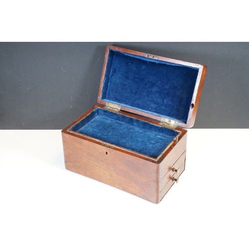 87 - Victorian mahogany desk top collectors chest, the hinged lid enclosing a lift-out tray lined with bl... 