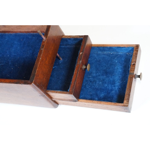 87 - Victorian mahogany desk top collectors chest, the hinged lid enclosing a lift-out tray lined with bl... 