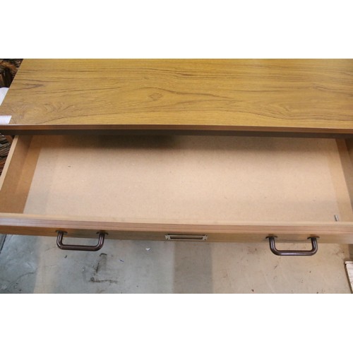 592 - 20th century industrial design plan chest, having six long drawers raised on metal legs, W 95cm x D ... 