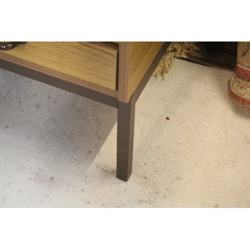 592 - 20th century industrial design plan chest, having six long drawers raised on metal legs, W 95cm x D ... 