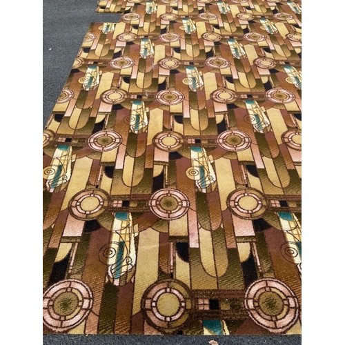 655 - Art deco style Wilton carpet, having geometric shapes in browns and tans, cut to shape of room, 540c... 