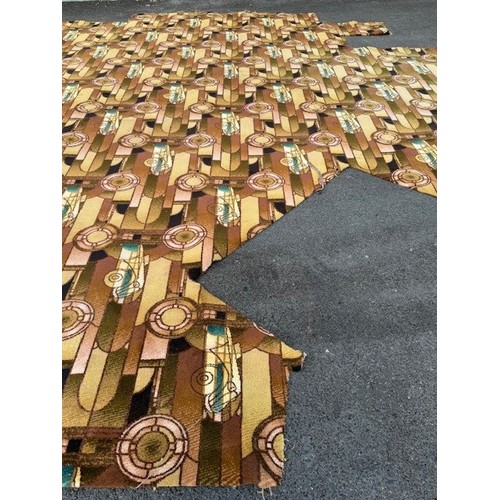 655 - Art deco style Wilton carpet, having geometric shapes in browns and tans, cut to shape of room, 540c... 