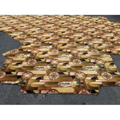 655 - Art deco style Wilton carpet, having geometric shapes in browns and tans, cut to shape of room, 540c... 