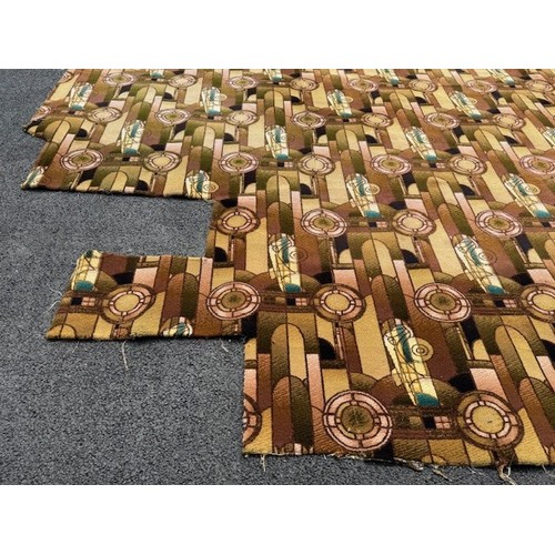 655 - Art deco style Wilton carpet, having geometric shapes in browns and tans, cut to shape of room, 540c... 