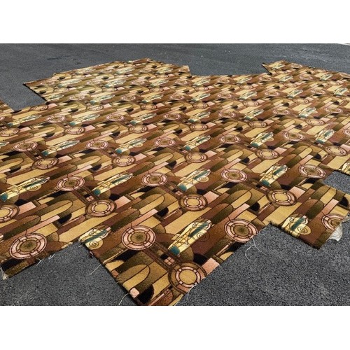 655 - Art deco style Wilton carpet, having geometric shapes in browns and tans, cut to shape of room, 540c... 