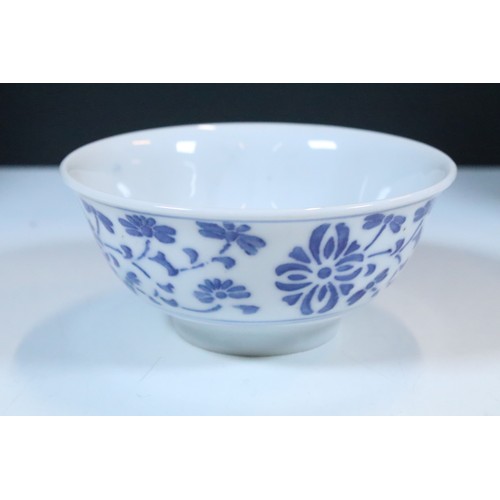 47 - Small group of Asian blue and white ceramics to include lidded cherry blossom tree jar, dragon detai... 