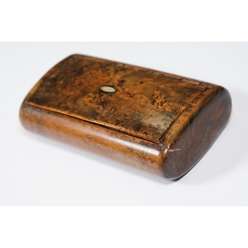 19th century burr walnut snuff box, detailed with a small Mother of ...