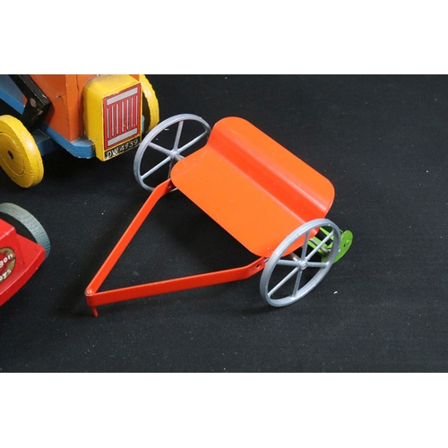 379 - Collection of mixed toys to include Triang garage, 3 x comics, 'Wood Products' wooden truck, etc