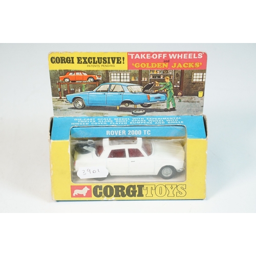 1401 - Boxed Corgi 275 Rover 2000 TC 'Take off Wheels' and 'Golden Jacks' diecast model in white, diecast g... 