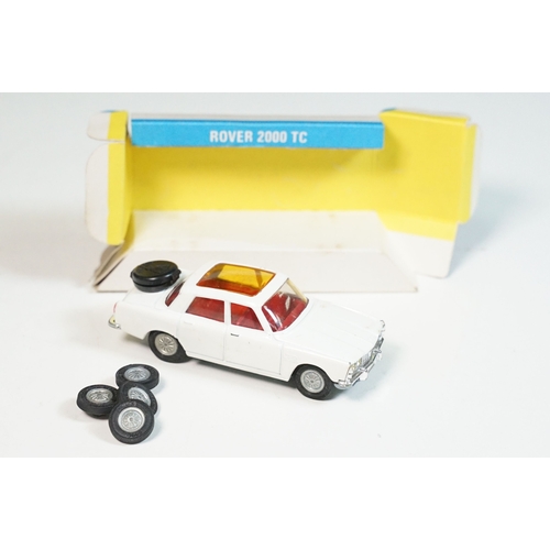 1401 - Boxed Corgi 275 Rover 2000 TC 'Take off Wheels' and 'Golden Jacks' diecast model in white, diecast g... 