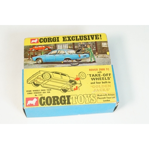 1401 - Boxed Corgi 275 Rover 2000 TC 'Take off Wheels' and 'Golden Jacks' diecast model in white, diecast g... 