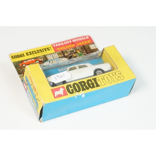 1401 - Boxed Corgi 275 Rover 2000 TC 'Take off Wheels' and 'Golden Jacks' diecast model in white, diecast g... 