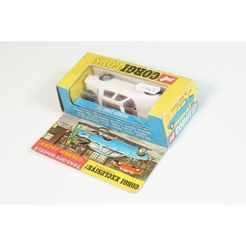 1401 - Boxed Corgi 275 Rover 2000 TC 'Take off Wheels' and 'Golden Jacks' diecast model in white, diecast g... 