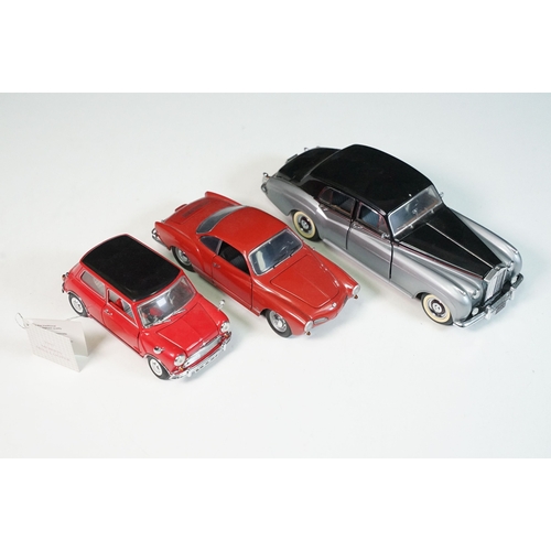 1403 - Three Franklin Mint diecast models to include 1967 Morris Mini Cooper with tag, 1955 Rolls Royce Sil... 