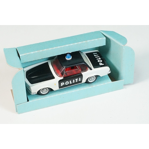 1406 - Boxed Tekno 928 Mercedes 280 'Politi' Police Car diecast model with blue light to roof, diecast ex, ... 