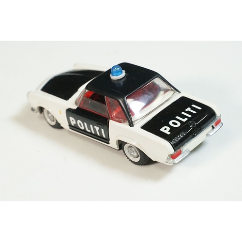 1406 - Boxed Tekno 928 Mercedes 280 'Politi' Police Car diecast model with blue light to roof, diecast ex, ... 