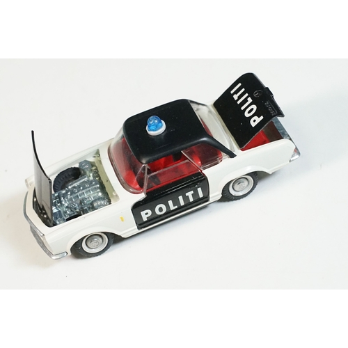 1406 - Boxed Tekno 928 Mercedes 280 'Politi' Police Car diecast model with blue light to roof, diecast ex, ... 