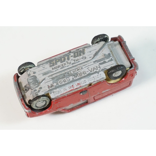 1408 - Five play worn Triang Spot On diecast models to include Zodiac, Morris Mini Van, LWB and Rover, Aust... 