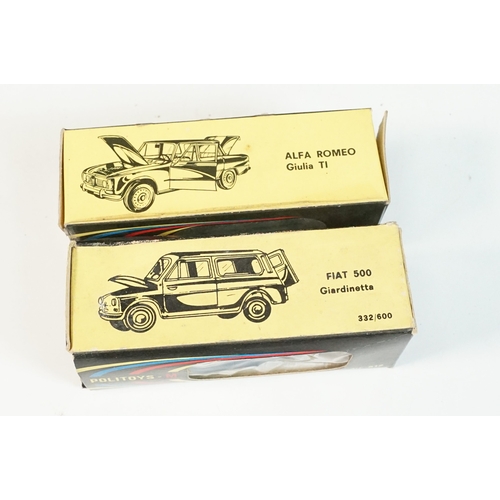 1410 - Two Politoys diecast models to include 523 Alfa Romeo Giulia TI and 512 Fiat 500 Giardinetta, diecas... 