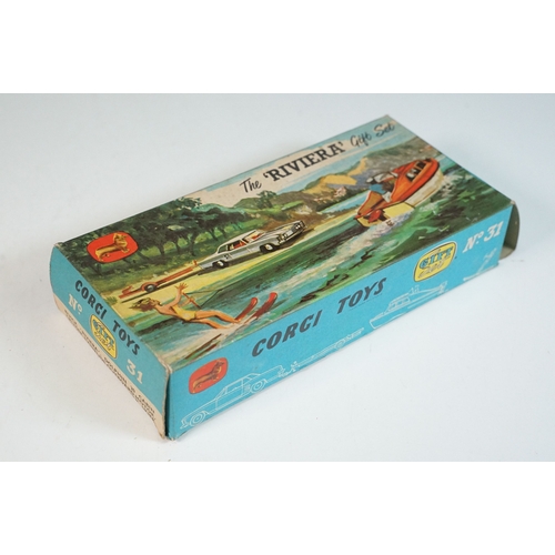 1411 - Boxed Corgi The Riviera Gift Set No 31 diecast model, with Buick Riviera, Dolphin 20 Cabin Cruiser, ... 