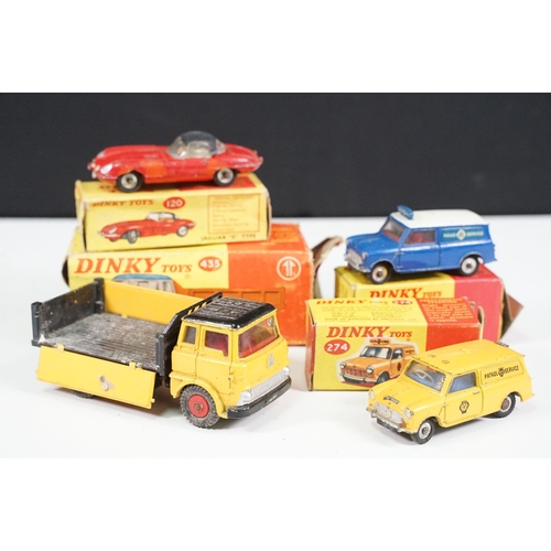 1416 - Four boxed play worn Dinky diecast models to include 273 RAC Patrol Mini Van, 274 AA Mini Van, 120 J... 